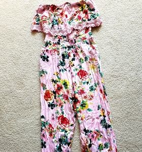 Off the Shoulder Pink Floral Jumpsuit